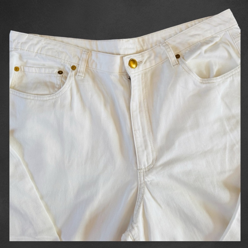 White Denim Wide Leg Jeans with Gold Accents - Picture 2 of 4